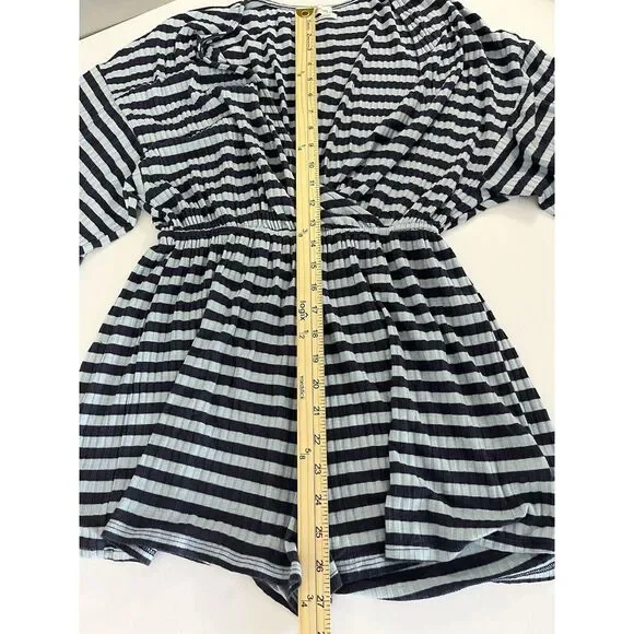 Urban Outfitters Ribbed Knit Surplice Romper Light Blue Striped‎ Summer Beach M - Picture 10 of 12